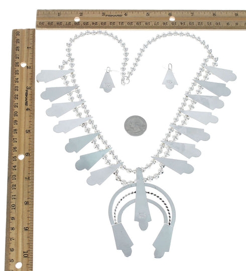 Navajo Turquoise Sterling Silver Squash Blossom Necklace Set JX130941